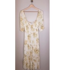 Abercrombie Floral Maxi Dress Milkmaid Romantic Shirred Euro Summer MT Tall